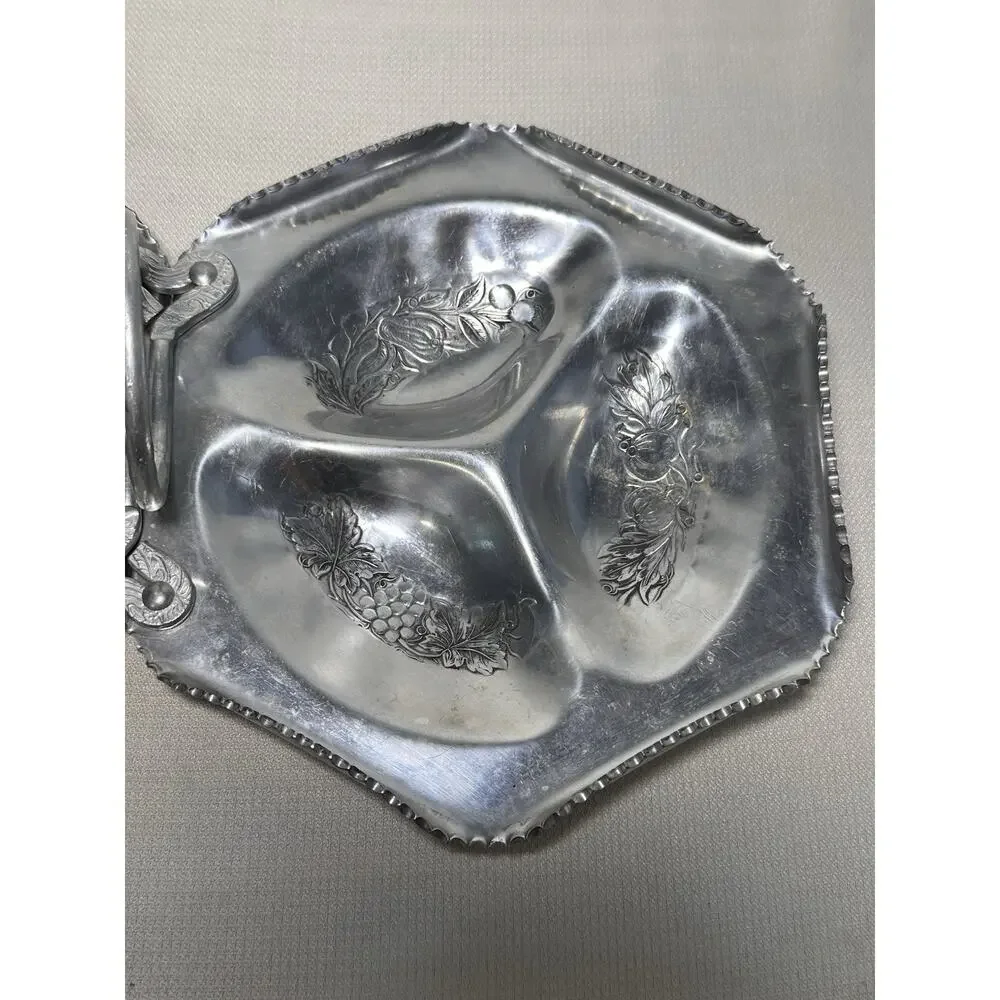 Vintage Cromwell Hand Wrought Aluminum 14.75x8.5” Double Hexagon Tray Fruit